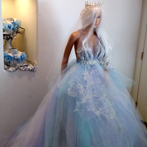 MORWENNA Lavender White & Blue Boho Woodland Fairy Wedding Ballgown Set - Picture 1 of 12
